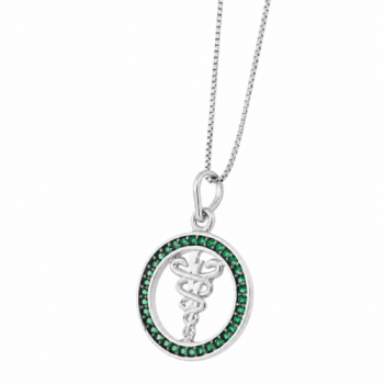 Colar profissao fisioterapia zirconia verde esmeralda, prata. 361652 Colar profissao fisioterapia zirconia verde esmeralda, prata. 361652