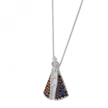 Colar Nossa Senhora Aparecida com manto zirconia azul, Prata. 361701