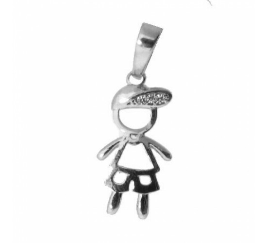 Pingente menino vazado com bone zirconia cristal, Prata.  361704