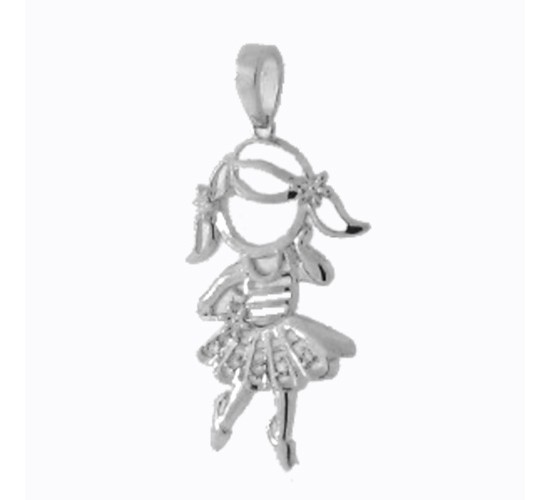 Pingente menina bailarina lisa vazada, Prata. 361705