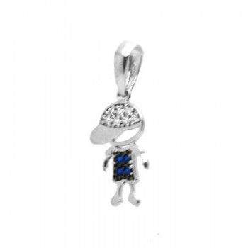 Pingente menino shorts zirconia azul e bone zirconia cristal, Prata.  361707