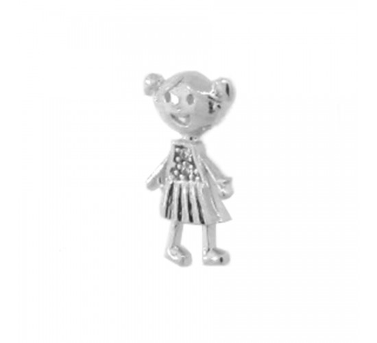 Pingente menina pequena com vestido zirconia cristal, Prata.  361712
