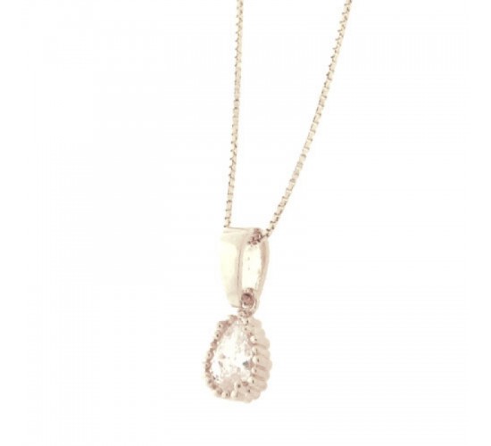 Colar pedra gota cristal, Prata. 361738