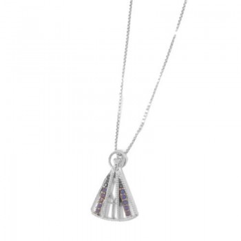 Colar Nossa Senhora Aparecida pequena com manto zirconia azul, 10x6mm, Prata. 361760