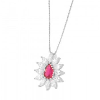 Colar gota vermelho rubi com navete cristal em volta, 11x9mm, Prata. 361773 Colar gota vermelho rubi com navete cristal em volta, 11x9mm, Prata. 361773