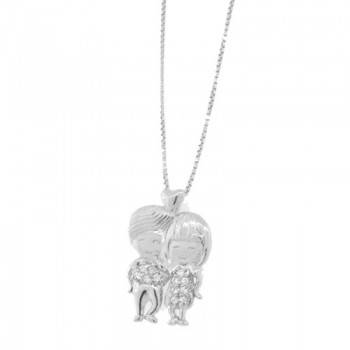 Colar casal de namorados zirconia cristal com coracao, 13x6mm, Prata. 361785