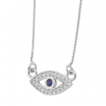 Colar olho grego zirconia azul escuro com zirconia azul claro em volta. 2x8mm, prata. 361815