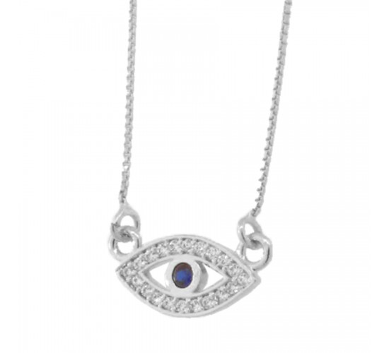 Colar olho grego zirconia azul escuro com zirconia azul claro em volta. 2x8mm, prata. 361815