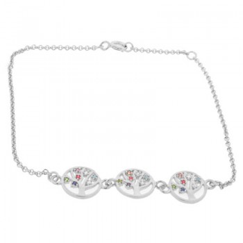 Pulseira com 3 arvores da vida coloridas, Prata.  361823