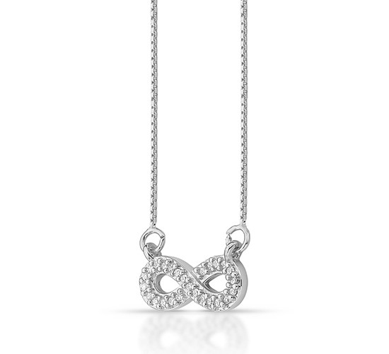 Colar infinito pequeno zirconia cristal. 3x11mm, prata. 361872