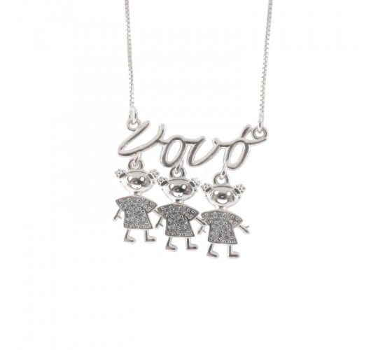 Colar vovo com 3 meninas penduradas, Prata. 361882