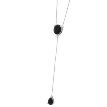 Colar gravatinha zirconia negra, prata. 361914