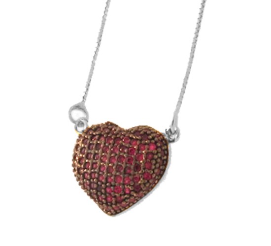Colar coracao abaulado zirconia vermelha. 7x9mm, prata. 361957