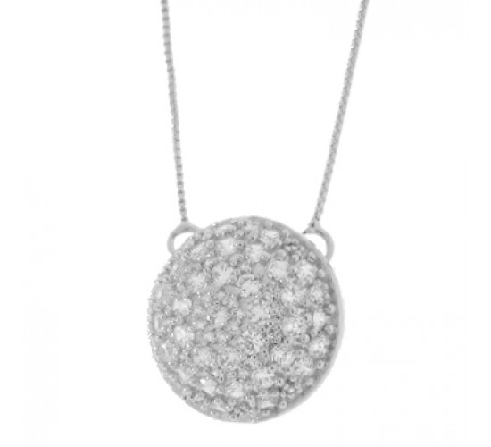 Colar chuveiro redondo grande zirconia cristal. 12mm, prata. 361967