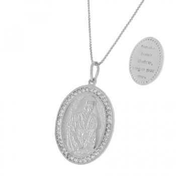Colar medalha beata irma dulce com zirconia cristal em volta, Prata.  361977