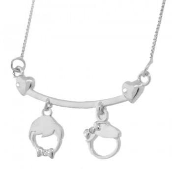 Colar canga com casal pendurado com detalhe zirconia cristal, 11x25mm, Prata. 361988