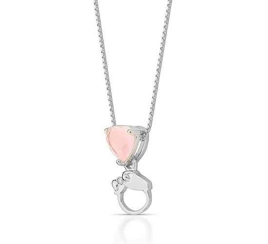Colar com 1 menina pedra de coracao rosa, 11x3mm, Prata. 361998