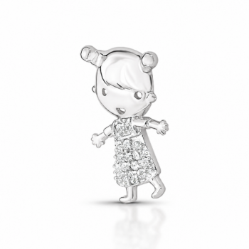 Pingente menina roupa zirconia cristal, prata. 362005