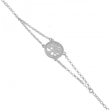 Pulseira arvore da vida com aro redondo zirconia cristal, Prata. 362016