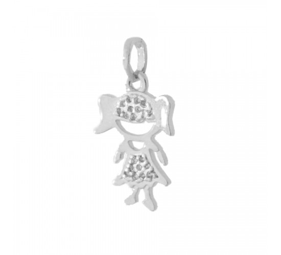 Pingente menina pequena zirconia cristal, Prata. 362017