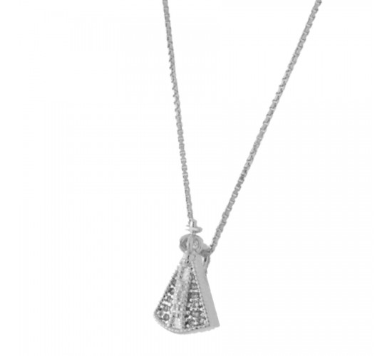 Colar Nsa Sra Aparecida pequeno zirconia cristal, 7x3mm, Prata. 362023