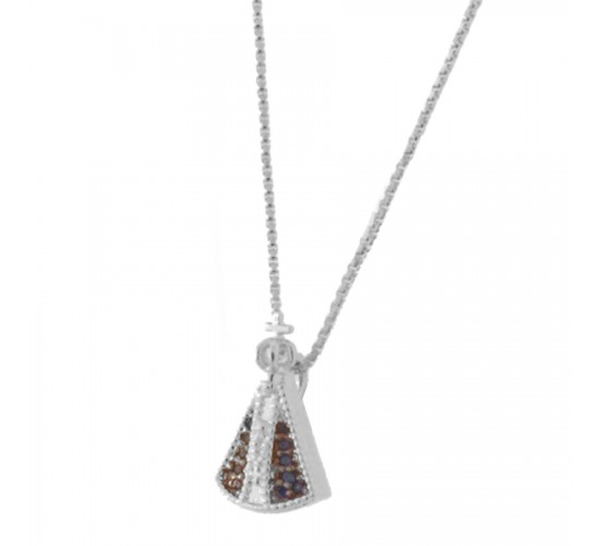 Colar Nsa Sra Aparecida pequena manto zirconia azul, 7x3mm, Prata. 362024