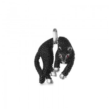 Pingente pantera grande zirconia negra e olhos vermelho rubi, Prata. 3620325