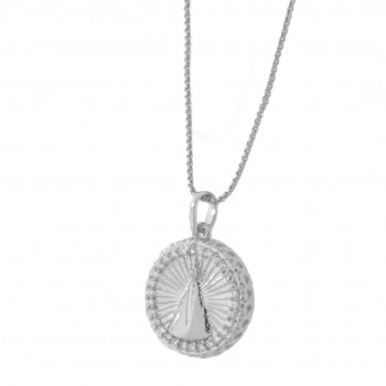 Colar medalha redonda Nossa Senhora Aparecida zirconia branca em volta, corrente 45cm, 9x9mm, Prata.  3620410