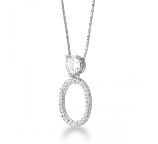 Colar oval, zirconia cristal pedra maior cristal. Corrente 45cm. 16x6mm, prata. 3620530