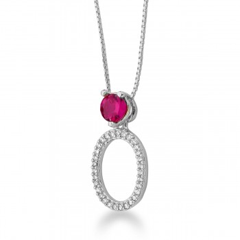Colar oval, zirconia cristal pedra maior cor vermelho rubi.  Corrente 45cm, prata. 3620539