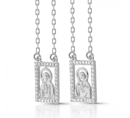 Escapulario Nossa Senhora do Carmo e Sagrado Coração retangular 15x10nn zirconia cristal. 362059