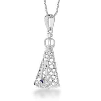 Colar Nossa Senhora Aparecida manto vazado e 1 zirconia azul safira, corrente 45cm, 24x12.5mm, Prata 3620642