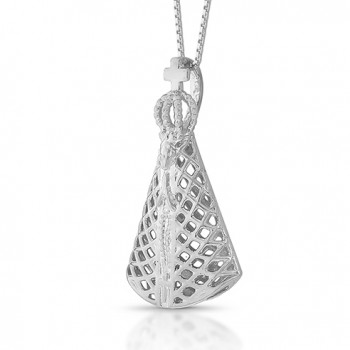 Colar Nossa Senhora Parecida 26mm toda vazada, corrente 45cm, Prata. 362070