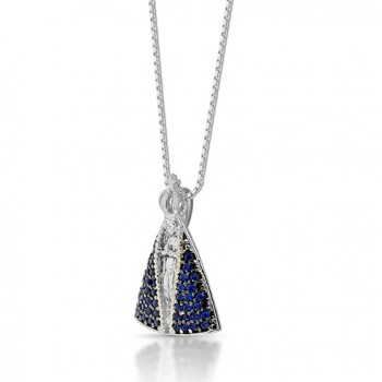 Colar Nossa Sra Aparecida zirconia azul safira 13mm. 3620792