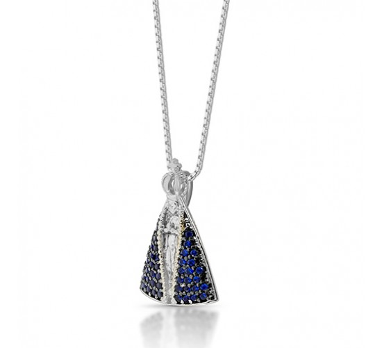 Colar Nossa Sra Aparecida zirconia azul safira 13mm. 3620792