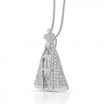 Colar Nossa Senhora Aparecida 17mm, manto com zirconia cristal. Corrente 45cm. Prata. 3620800P