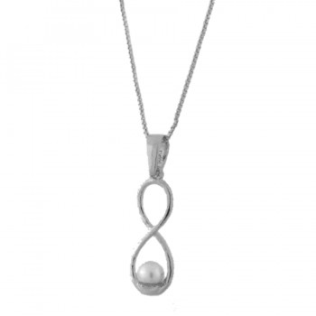 Colar infinito liso com perola, 16x2mm, Prata. 363000