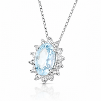 Colar pedra maior oval zirconia azul claro, zirconia cristal em volta. 6x3mm, prata. 3630041