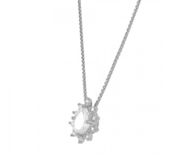 Colar gota cristal e zirconia cristal em volta. 5x3mm, prata. 3630050