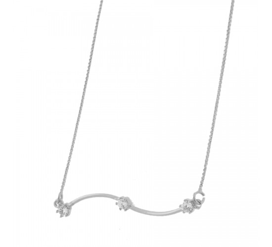 Colar fino com movimento e 3 zirconias cristais, prata. 3630120