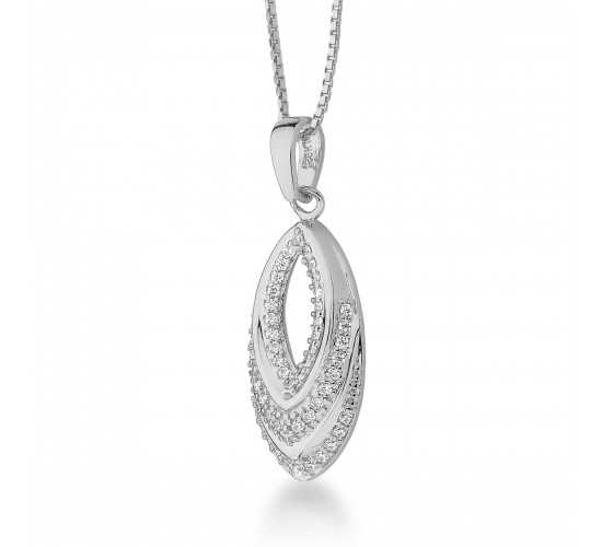 Colar losango lisa e zirconia cristal, vazada no meio, corrente 45cm, 18x5mm, Prata. 3630240