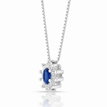 Colar oval azul safira 10mm com zirconia cristal em volta, 45cm. 3635572