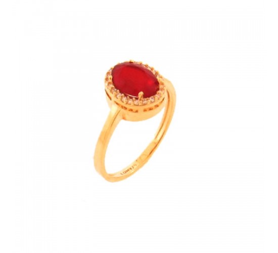 Anel oval pedra maior vermelho rubi com zirconia cristal em volta. 141220