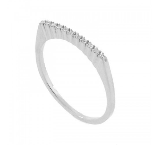 Anel meia alianca fina reta zirconia cristal, prata. 341038