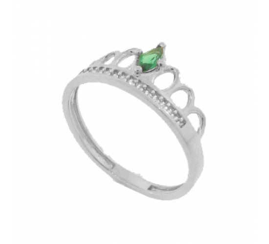 Anel coroa navete verde esmeralda e zirconia cristal, prata. 341172