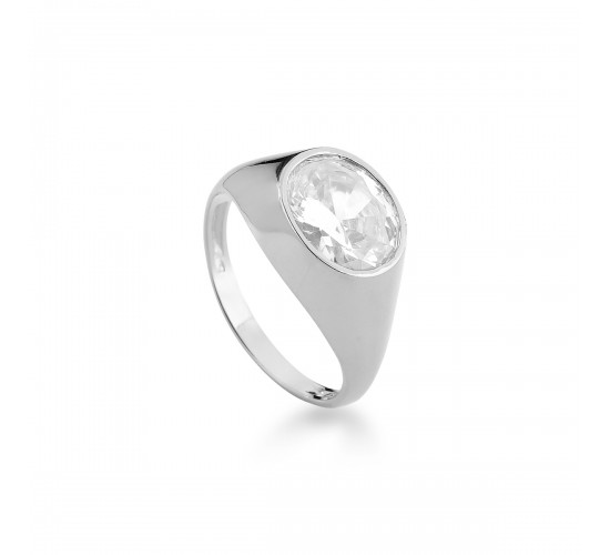 Anel solitario grande oval zirconia cristal, prata. 341372