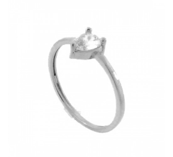Anel solitario gota zirconia cristal, prata. 341403