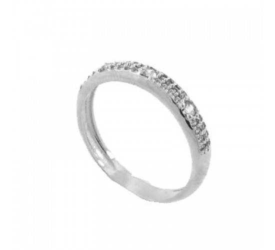Anel meia alianca zirconia cristal com 4 zirconias cristal, Prata. 341404