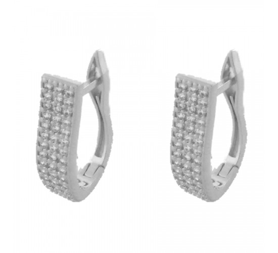 Brinco argola media oval aberta zirconia cristal. 13mm, prata. 350791