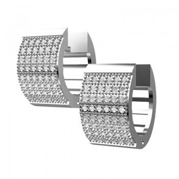 Brinco argola media zirconia cristal vazado atras, 9x3mm, Prata. 350980